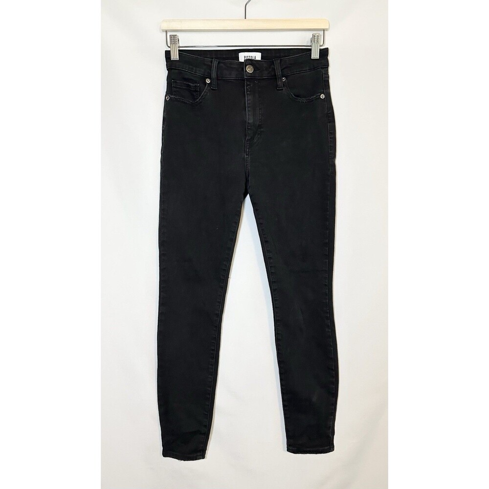 Pistola Black Skinny Mid‎ Rise Jeans Denim Grunge Goth Stretch Women's 28